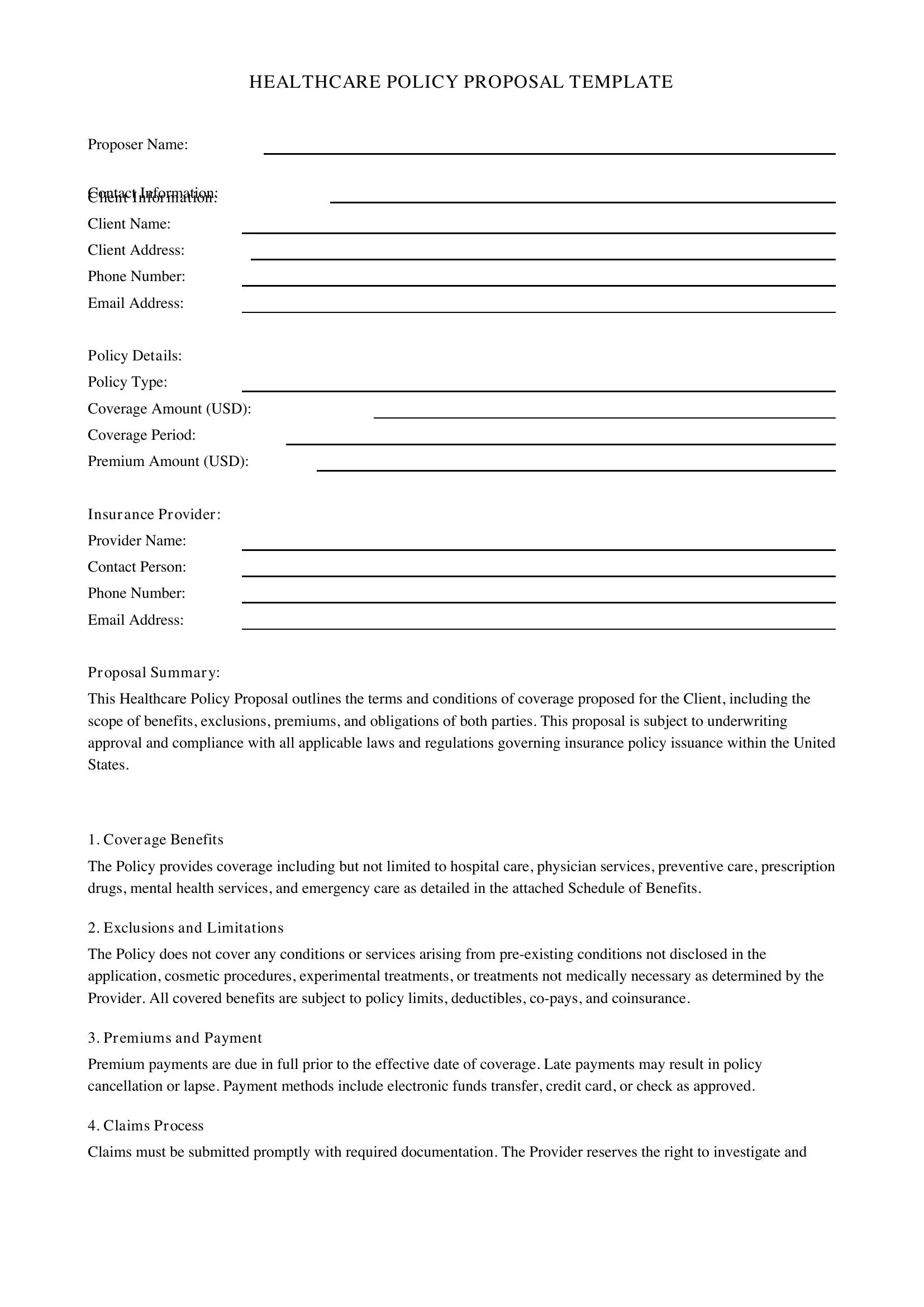 health care policy proposal template