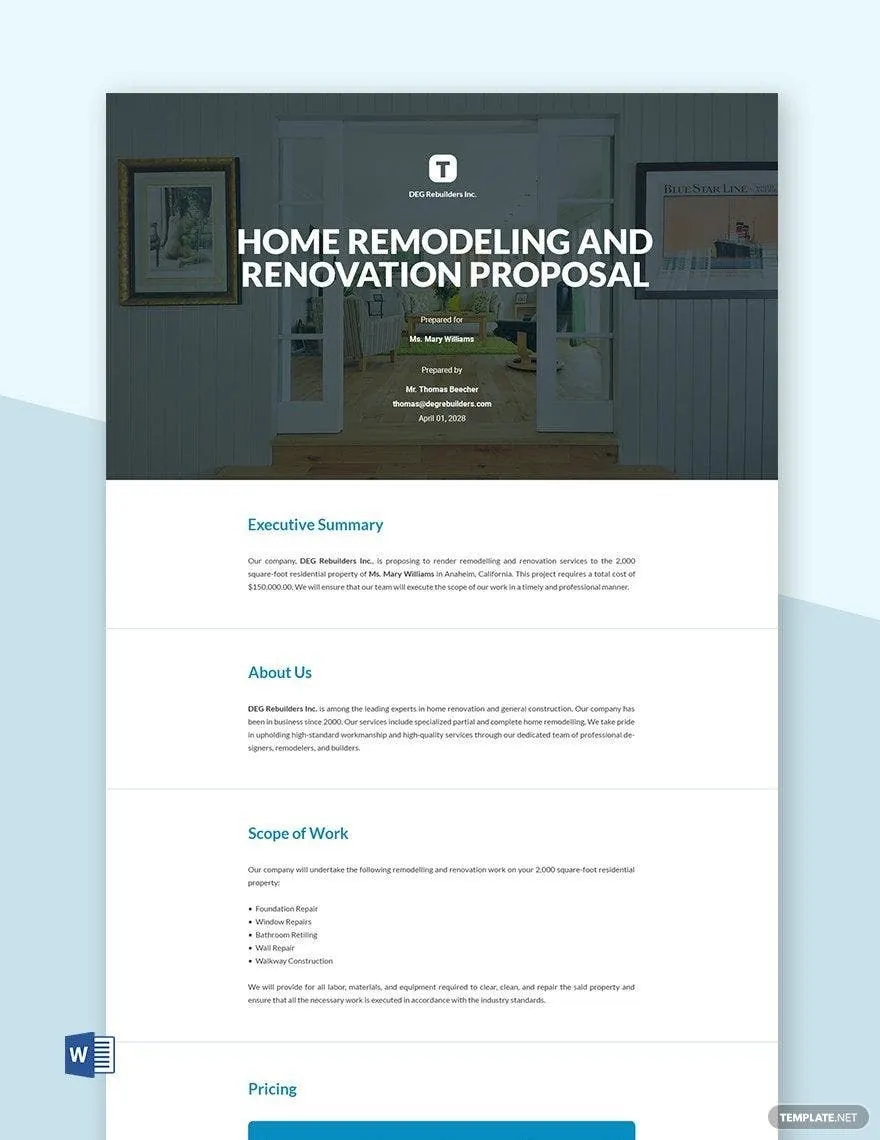 home remodeling business proposal template