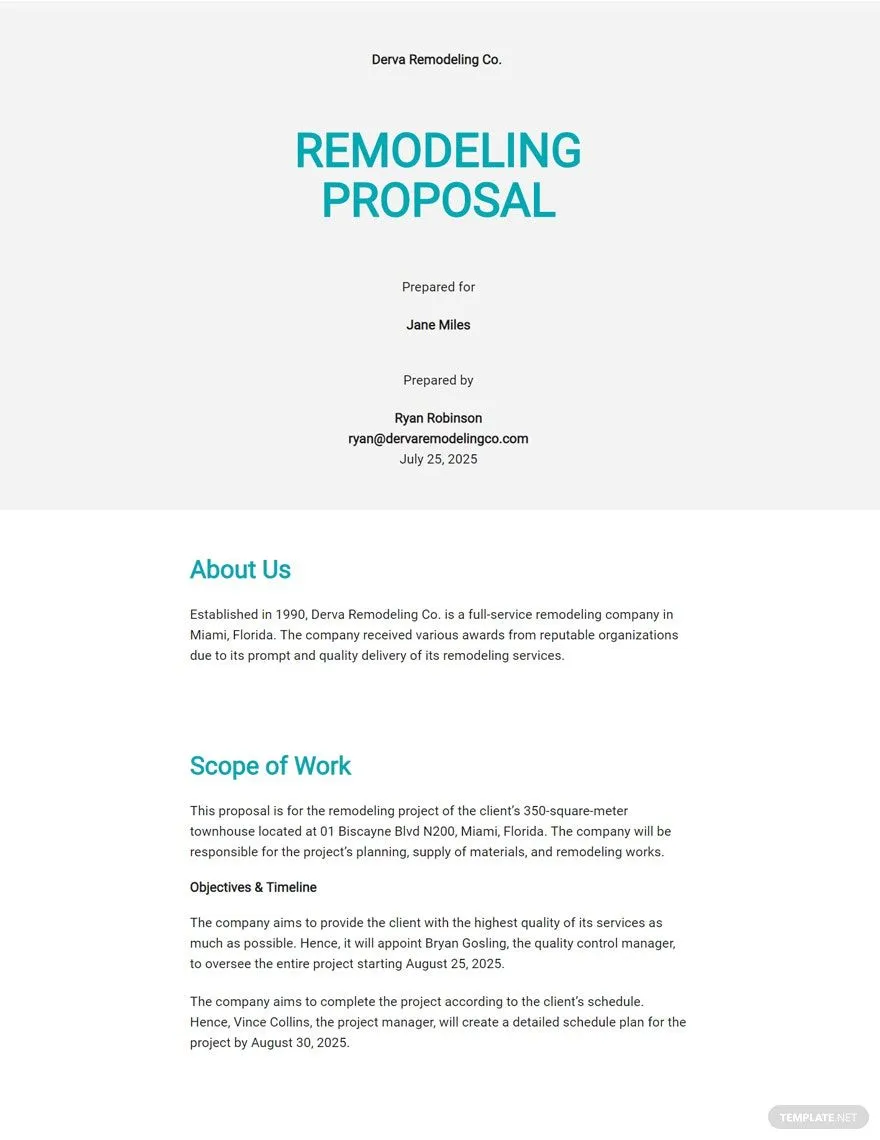 home remodeling business proposal template PDF