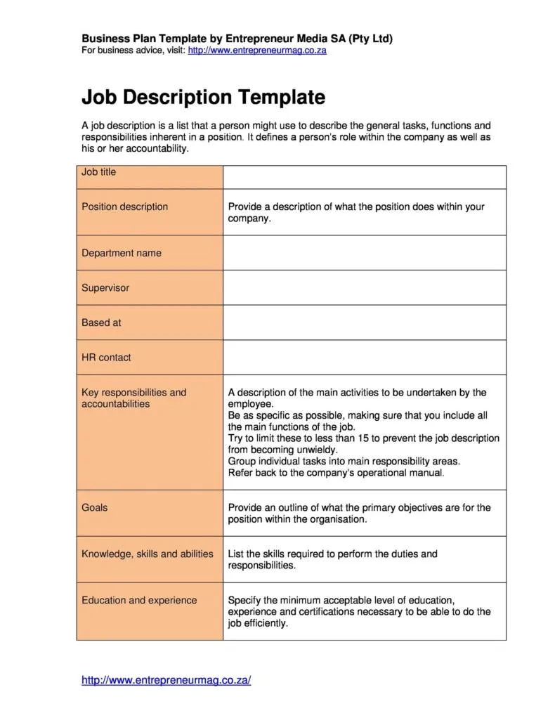 Editable job description business proposal template