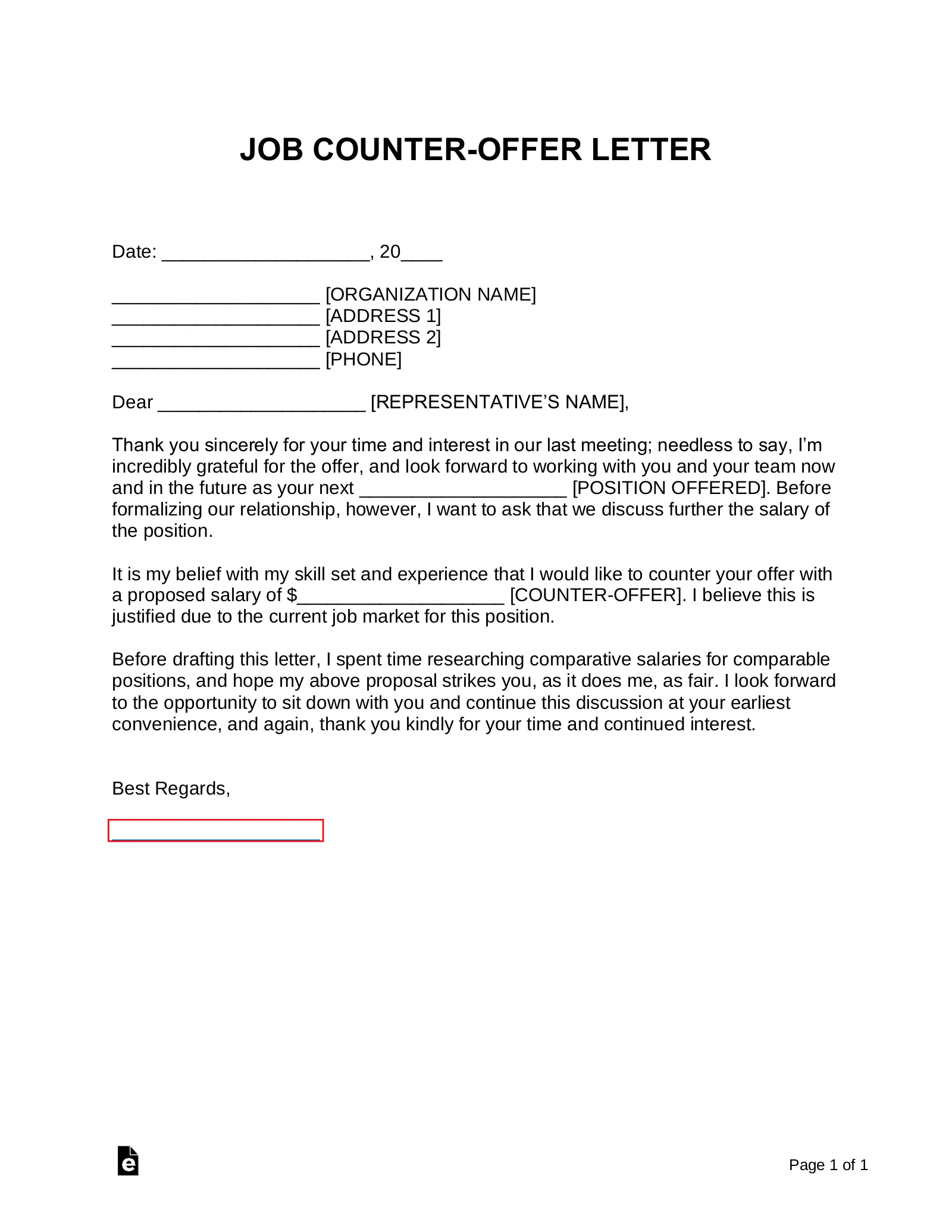 job offer counter proposal template