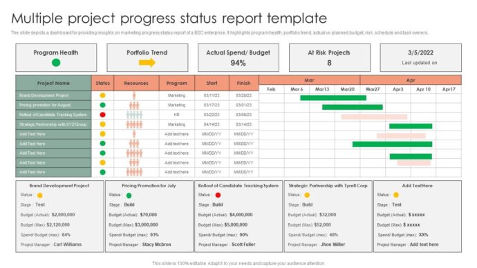 Multiple Project Status Report Template