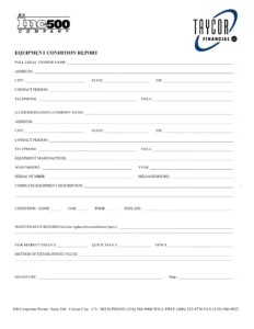 Used Equipment Condition Report Template used-equipment-condition-report-template