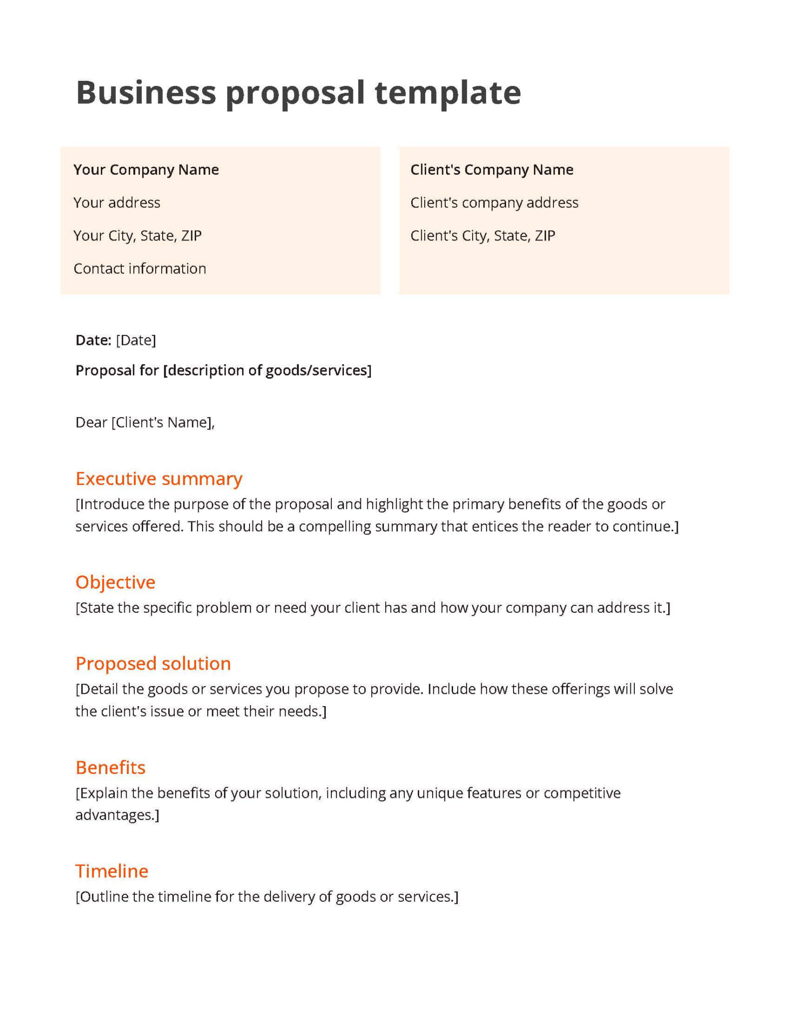New Business Idea Proposal Template