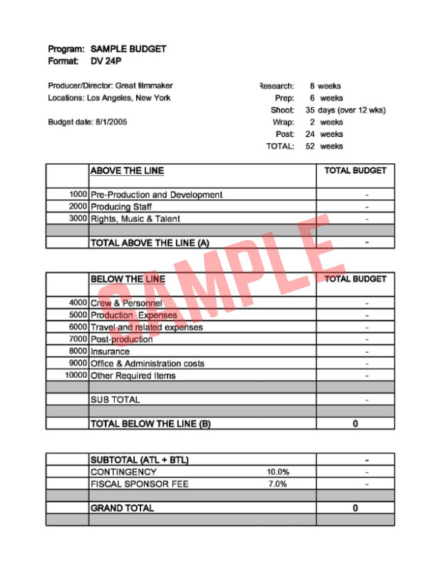 Film Production Cost Report Template