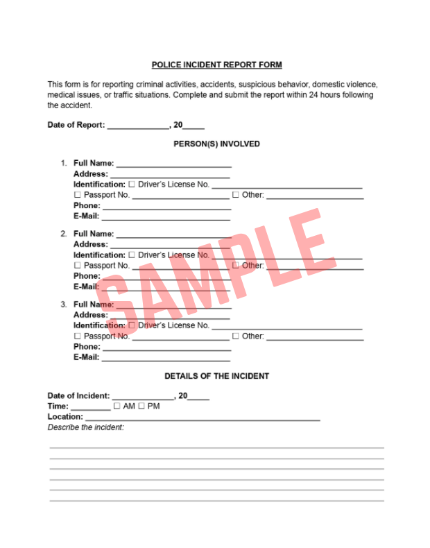 Domestic Violence Police Report Template