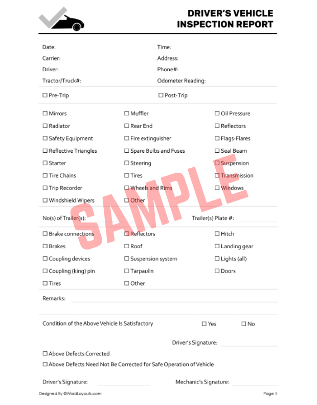 Driver Vehicle Inspection Report Template