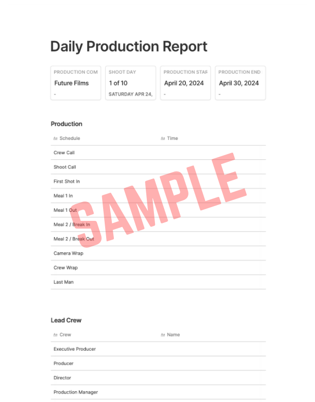 Film Daily Production Report Template